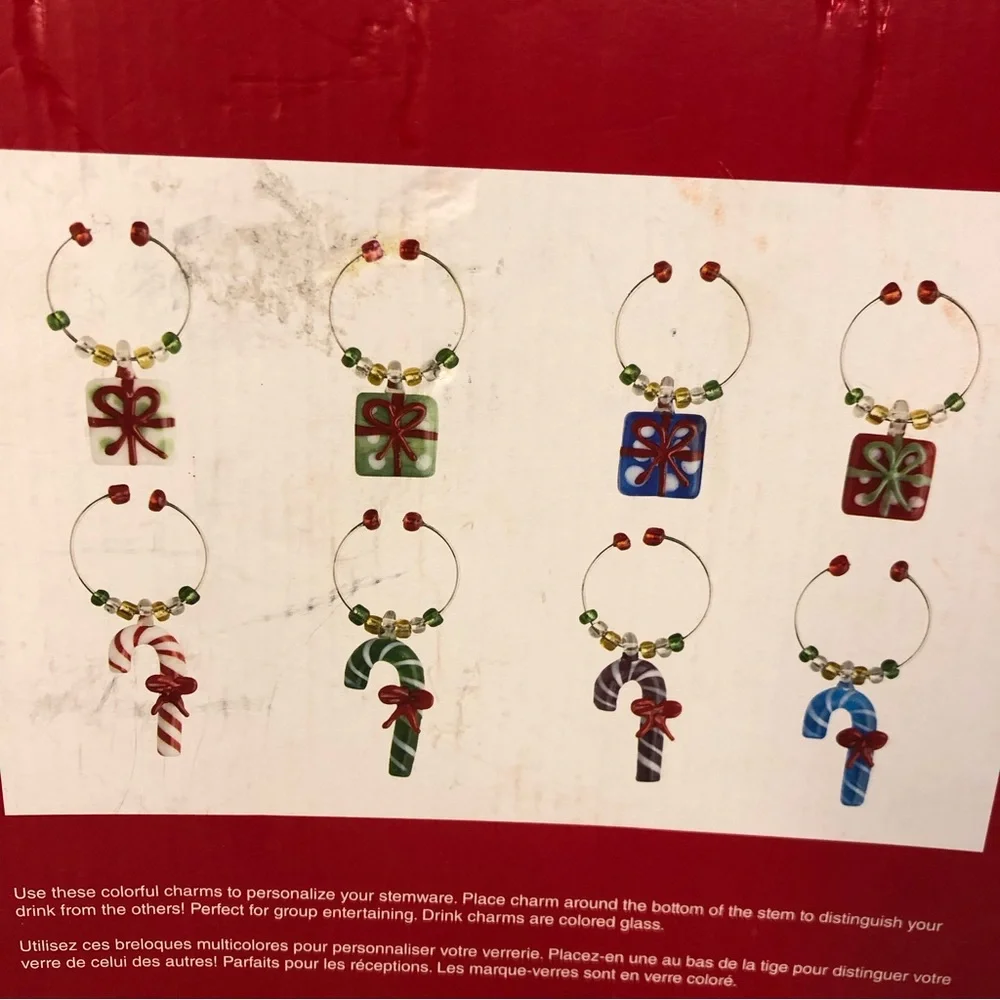 Pier One Imports Drink Charm Set Reindeer Wine 8 Charms Christmas New